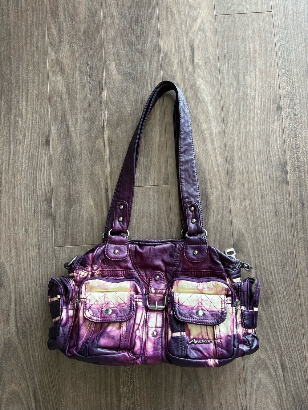 Angel Kiss Purple Tie-Dye Shoulder Bag with Quilted Pockets